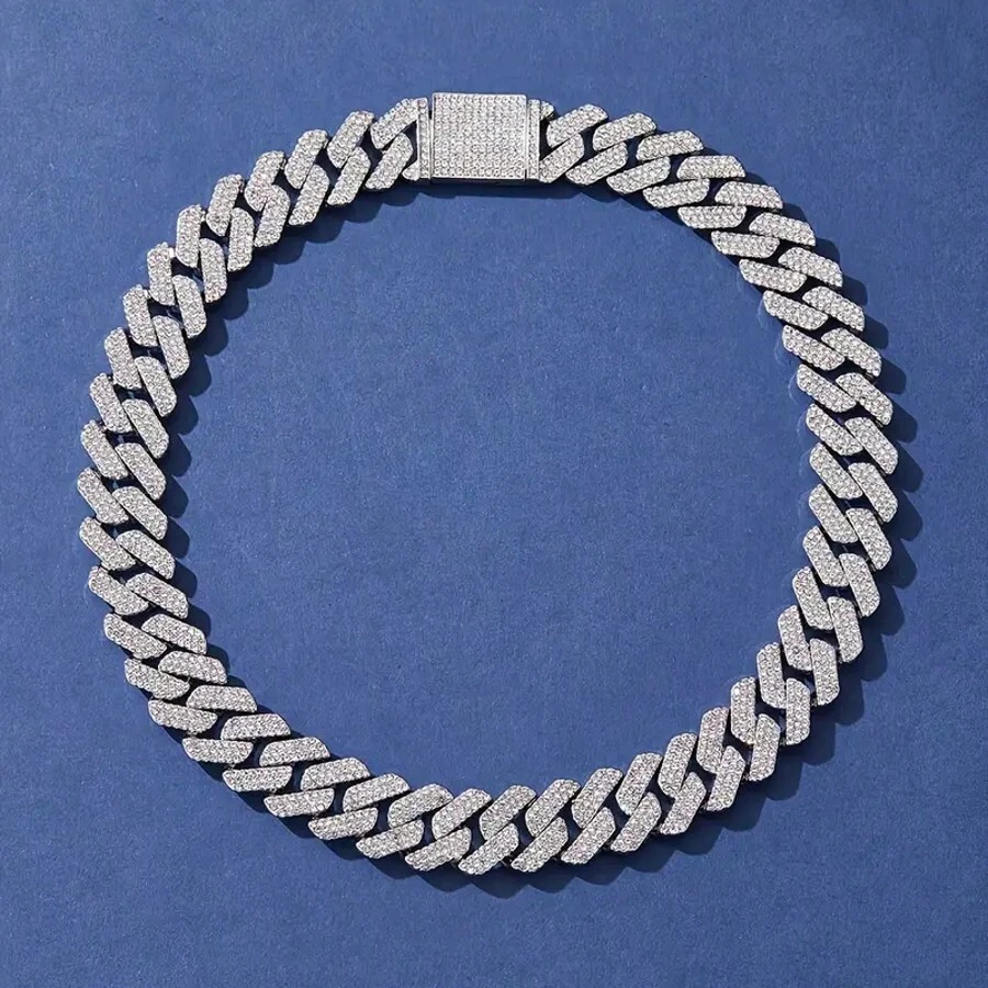 20mm Iced Out Cuban Link Chain Hip Hop Rhinestone Chain Necklace Bling Rhinestone Thick Cuban Link Chain Necklace Luxury Hip Hop Jewelry For Men And Women - 20MM - View 1