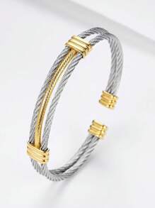 1 Vòng tay hai lớp bằng thép không gỉ thời trang có thể điều chỉnh hai tông màu, phù hợp cho nam và nữ, đeo hàng ngày, Giáng sinh, Trang sức ngày lễ tình nhân, Mẹ, Mẹ, Ngày của Mẹ, Quà tặng - Nhiều màu - Xem 2