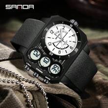 SANDA. SANDA Square Dial Digital Watch For Men Military Army Countdown Sport Quartz Wristwatch Man Large Dial Silicone Multifunctional Chronograph Waterproof Male LED Clock