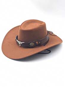 1 件男女通用纯色软毡帽，带公牛装饰带的牛仔帽，奢华礼品帽时尚迪斯科宽边帽，伴娘帽，新娘帽，全新复古，适合日常生活、派对