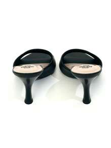 Tamanco Feminino Bico Folha Liso Preto Moda Sandália Mulher Salto Médio