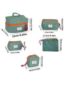 Bolsa de cosméticos de estilo clásico a cuadros, bolsa de tela con cremallera suave, diseño minimalista retro, bolsa de almacenamiento multiusos, adecuada para el hogar, viajes y uso diario, bolsa de cosméticos, útiles escolares, artículos de viaje, artículos esenciales para vacaciones, bolsas de cosméticos - Verde - Ver 11