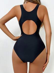 新款夏季女士运动比赛无袖连体泳衣，运动泳装，撞色时尚露背设计，适合竞技游泳、海滩和训练度假。 - 彩色 - 查看 5