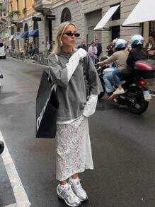 白色蕾丝夏季沙滩裙提花镂空开叉蕾丝裙