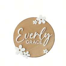 1 pieza Letrero de madera personalizado con nombre en forma redonda, decoración personalizada con texto floral para regalo del hogar