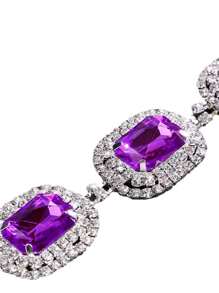 时尚优雅几何项链和耳环套装，奢华紫水晶首饰套装新娘配饰 - 彩色 - 查看 6