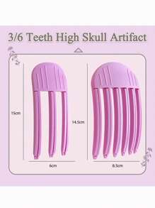 2pcs Women's Resin 6-Tooth And 3-Tooth Claw Hair Clips, Minimalist Daily Hair Styling Tools, Slouchy Front Hair Bangs Shaper For Voluminous Root
