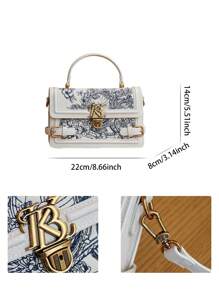 Women's Fashion White Tote Bag With Floral Embroidery In Leather, Square Clasp Closure, Women's Bag 2025 Spring/Summer, Shoulder Strap Crossbody Commuter Handbag