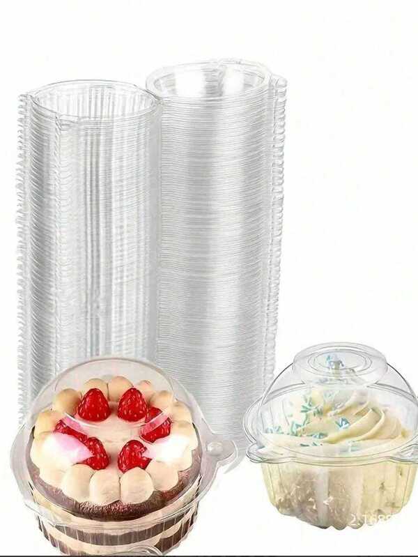 100pcs Clear Plastic Cake Cup Boxes, Muffin Dessert Cupcake Box Cookie Fruit Sushi Packaging Container,Disposable Clear Cupcake Boxes,Stackable Single Compartment Cupcake With Airtight Lid For Party Wedding,1pc 10pcs 20pcs 100pcs