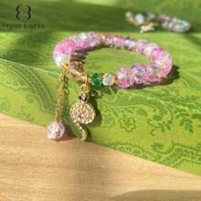 1 pieza Pulsera para niña marca Finess color rosa, pulsera hecha a mano con cuentas con diseños lindos de animales, océano y estrellas, adecuado para niños de 3 a 6 años, regalo de joyería de juguete colorida