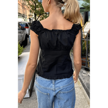 Women's Button Down Tops Fashion Cap Sleeve Solid Color Slim Fit Frill T Shirts Summer Blouses - Black - View 2