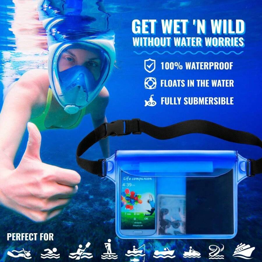 Waterproof Bag With Adjustable Waist Strap, Dry Bag To Safely Store Phone And Valuables, Keeps Items Dry, Ideal For Kayaking, Beach, Camping And Swimming Activities - Multicolor - View 1