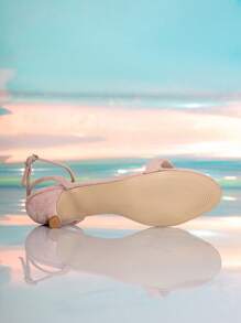 Sandales à talon pyramide abricot pour femmes, nouvelles sandales à talons fins, sangles cheville et talons hauts sexy, été 2025 - Nude - Voir 7