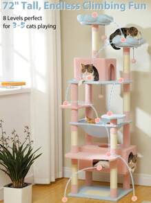 PEQULTI Large Cat Tree, 184 Cm Cat Tower For Large Cats, Cat House With Sisal-Wrapped Scratching Posts And Padding, 2 Padded Resting Areas, Double House And Basket For Indoor Cats