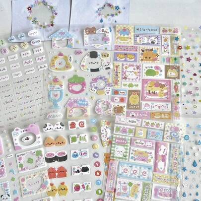 8个装可爱卡通标签边框文字剪膜贴纸双透明星星手账装饰材料学校用品返校