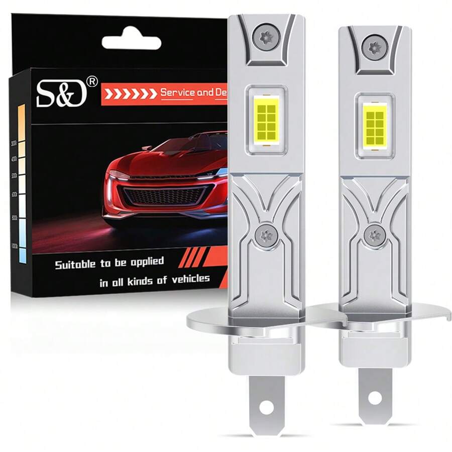 S&D 2Pcs H1 H3 LED Headlight Bulb Mini 20000LM CSP For Car Headlamp Fanless Light Auto Diode Fog Lamps 12V 6000K Automobile