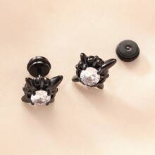 Stainless Steel Vintage Women Square Crystal Cubic Zirconia Stud Earrings, Gift For Lover And Family