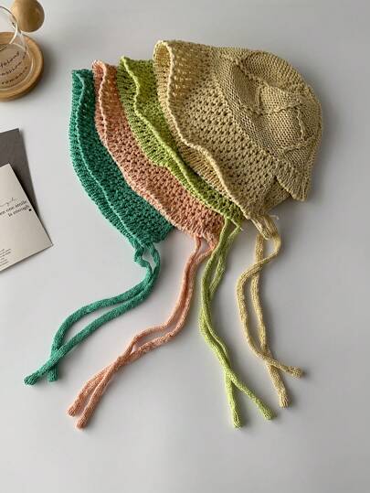 1 件女士彩色镂空草帽，透气优雅夏季太阳帽，适合度假、海滩旅行、可调节抽绳设计、镂空渔夫帽，非常适合夏季