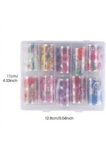 10件/盒混合风格夏季花朵美甲星空纸质指甲贴纸3d指甲贴纸花朵彩色玫瑰图案夏季春季铝箔贴纸 - 彩色 - 查看 4