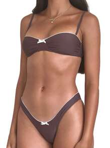 Beauace Women's 2 Piece Swimsuit Fashion Lace Trim Bow Bikini Set Summer Two Piece Bathing Suit