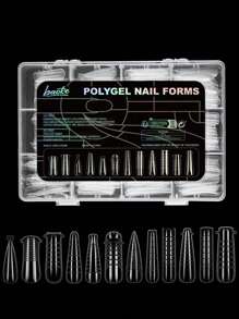 宝可 288片/12种不同形状的按压式美甲片，弹簧可重复使用，无纸托盘，延长美甲模具，3D设计假指甲贴片美甲模具套装，盒装夏季按压式美甲片 - 無色 - 查看 1