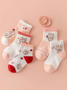 10 Pairs Random Kids Mesh Breathable Cute Cartoon Socks (Orange Bear, Pink Bunny, Happy Monkey), Versatile Ankle Socks, For Spring/Summer - Multicolor - View 2