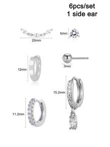 6Pcs One Side Ear Cubic Zirconia Dangle Earrings Set For Women Zirconia Hoop Earrings Fashion Jewelry - 6pcs/set - View 7