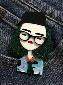 1 件时尚绿发女孩设计胸针，手工制作亚克力度假风格可爱胸针装饰，适用于衣服、包包、配饰，适合所有季节 - 彩色 - 查看 9