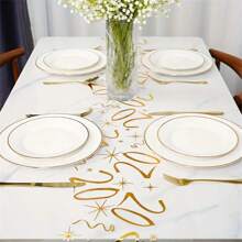 1pc Foil Metallic Number Table Runner, Birthday Gift, Anniversary, Party Supplies, Family Gathering, Holiday Table Runner For Special Occasion Decoration