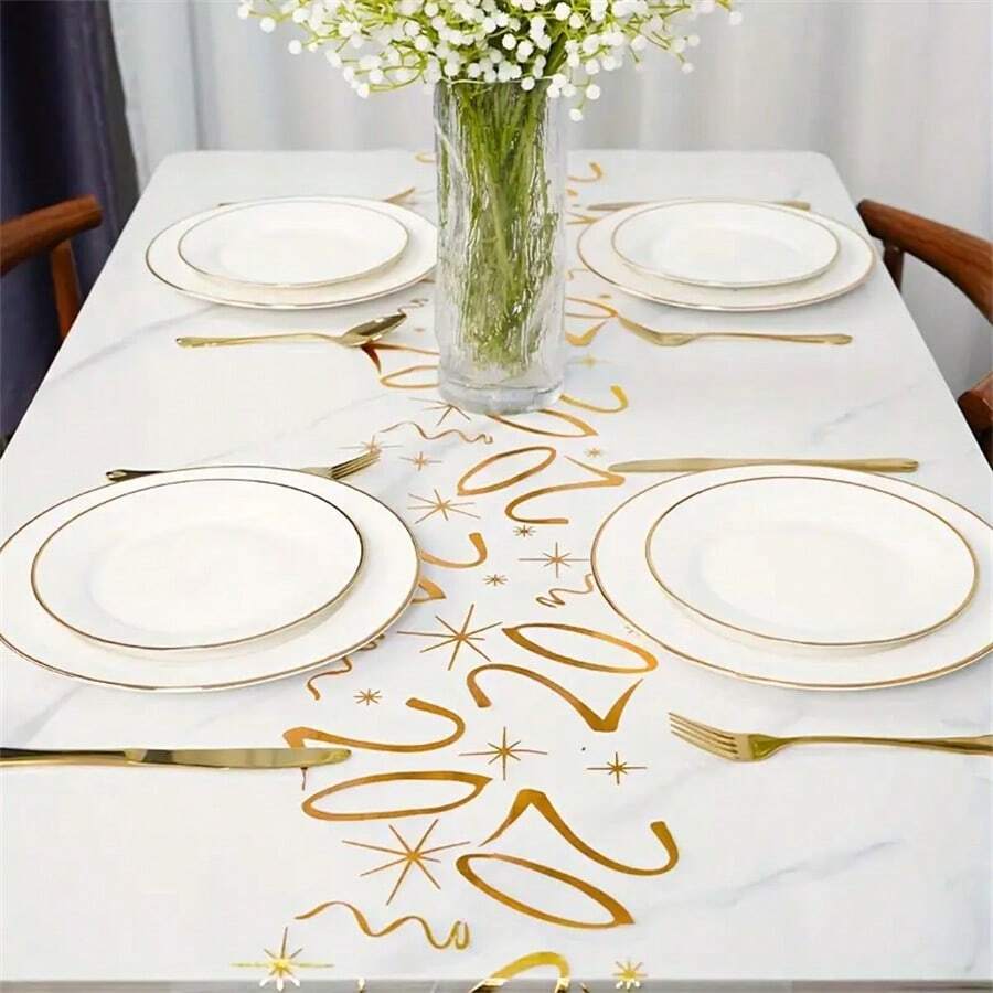 1pc Foil Metallic Number Table Runner, Birthday Gift, Anniversary, Party Supplies, Family Gathering, Holiday Table Runner For Special Occasion Decoration