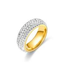 1 Stück 5-reihiger geschwungener Ring aus Titan-Stahl mit Strass, modischer vielseitiger Partnerring, koreanischer Stil, europäisch-amerikanisch beliebt, 5-reihiger gewölbter Strass-Ring, Titan-Stahl-Keramik-Strass-Rundbögen Eheringe, Unisex für den täglichen Gebrauch