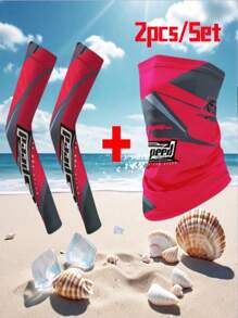 2 件装男士夏季骑行防紫外线面罩户外运动透气防晒围巾脖套降温臂袖套装适合徒步钓鱼跑步 - 彩色 - 查看 3