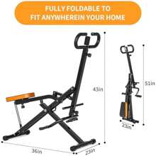 Rower-Ride Exercise Trainer With Adjustable Resistance Bands And LCD Monitor Foldable 265 Lbs Capacity Full-Body Workout For Squats Legs Back Abs Black - Black-Orange1 - View 5