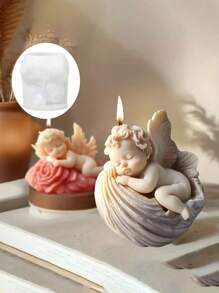 Silicone Resin Casting Molds For Flower Angel Candles, Winged Cherub Candle Mold With Rose Detail, Angel Concrete Plaster Mold For DIY Crafting