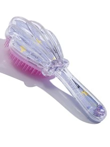 1 件带闪亮贝壳设计的尾部顺发刷，头皮按摩刷，干湿发均可无痛使用，非常适合女孩和女士以及热爱海洋元素的朋友