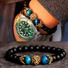 Natural Crystal Crown Lion Head Bracelet Luxury Tiger Eye Stone Bead Bracelets Jewelry