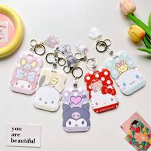 Sanrio Soporte para tarjetas Sanrio Hello Kitty, soporte para tarjetas de personajes de anime lindos, soporte para tarjetas de transporte con diseño de My Melody con borde curvo creativo, soporte para tarjetas de Cinnamoroll, soporte para tarjetas removible con llavero de Kuromi, soporte para tarjetas multifuncional y resistente al agua de Kuromi, accesorio de mochila con colgante de Pochacco
