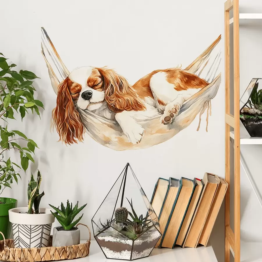 1pc Watercolor Hammock Sleeping Puppy Wall Decal For Room Decor, Vinyl Wall Decals,Home Background Wall Decoration With Removable Wall Stickers Gifts Birthday Graduation Home Decor Bathroom Decor Bedroom Decor Room Decoration Stuff Living Room Decor House Decor Home Decor Living Room Wall Art Wall Paper Personalised Stickers
