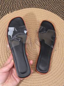 女士时尚休闲度假一脚蹬露趾平底沙滩凉鞋