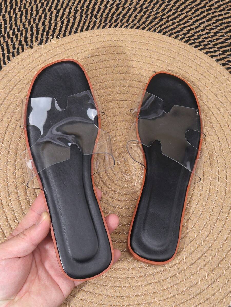 女士时尚休闲度假一脚蹬露趾平底沙滩凉鞋