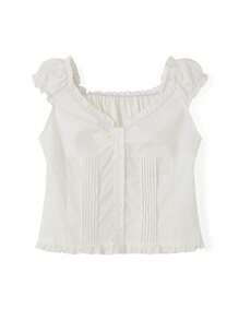 Women Y2k Fairy Grunge Button Down Shirts Tops Cap Sleeve Ruffle Sweetheart Neck Slim Fit Frill T Shirts Off The Shoulder Crop Tops Summer Going Out Tops Casual 90S Vintage Blouse Streetwear 2000s Aesthetic Clothes - Màu be - Xem 4