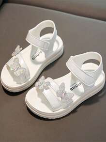 1 Pair Fashion Hook And Loop Decorated Butterfly Princess Shoes For Girls, Anti-Slip, Crystal Ornaments, Assorted Directions, Random Delivery