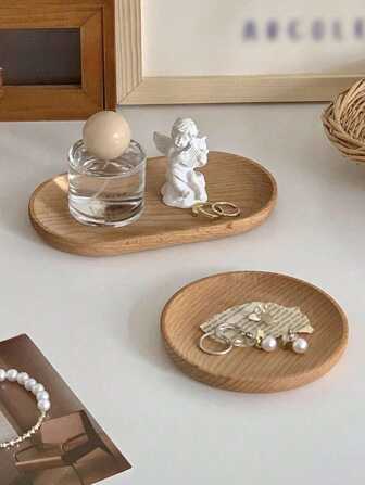 1pc Creative Scandinavian Minimalist Beech Wood Tray, Desktop Aromatherapy Candle Holder, Wooden Dish For Entryway, Key, Jewelry Storage, Valentine's Day Gift