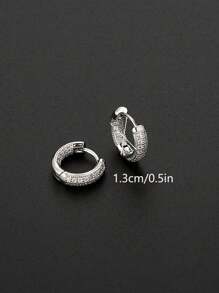 2pcs Circular Geometric Micro-Inlaid Zirconia Stud Earrings, Fashionable Hip Hop Silver Color Earrings Unisex, Suitable For Everyday Wear