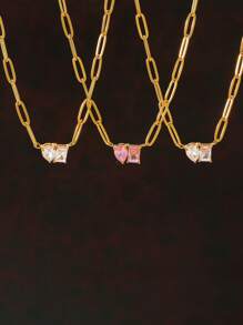 1 pieza Collar con colgante de clip de papel enchapado en oro de 18K con circonita cúbica, regalo perfecto para mujeres de moda