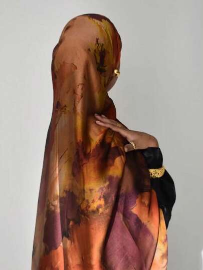 1PC Women's Hijab Bohemian Scarf Marble Print Pattern Silk Feeling Long Shawl Pashmina, Suitable For Daily And Holiday Wear