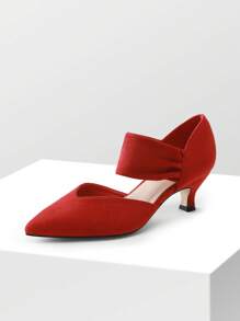 Women's Kitten Heel Pumps Pointed Toe Low Heel Dress Shoes For Work & Weddings, Slip-On Closed Toe Bridal Party Shoes - Đỏ - Xem 4