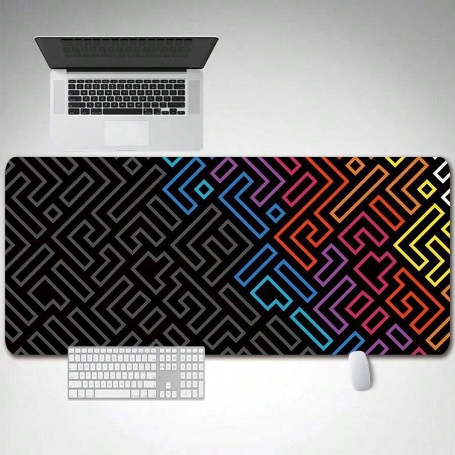 120 X 60 厘米厚鼠标垫，带缝合边缘，彩色桌垫 - 防滑橡胶底座，3 毫米厚度 - 黑色 - 查看 1