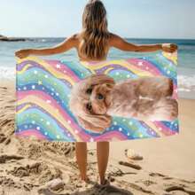 Personalized Pet Photo Beach Towel, Oversized Custom Cat Monogram Pool Towel, Dog Beach Towel For Kids, Vacation Gift, Picnic Towel