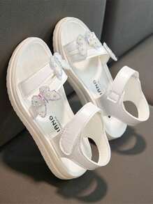 1 Pair Fashion Hook And Loop Decorated Butterfly Princess Shoes For Girls, Anti-Slip, Crystal Ornaments, Assorted Directions, Random Delivery